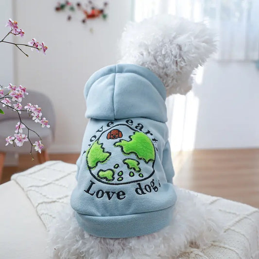 “Love Earth, Love Dogs” Quality Woven Dog Hoodie